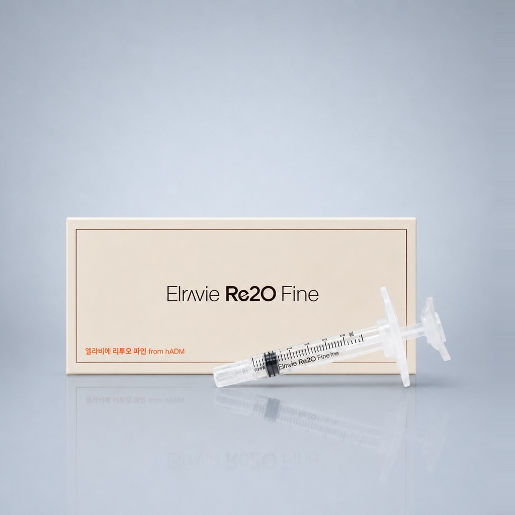 Elravie Re2O Fine box and syringe — 50 mg human acellular dermal matrix skin booster for under-eye and neck by Humedix