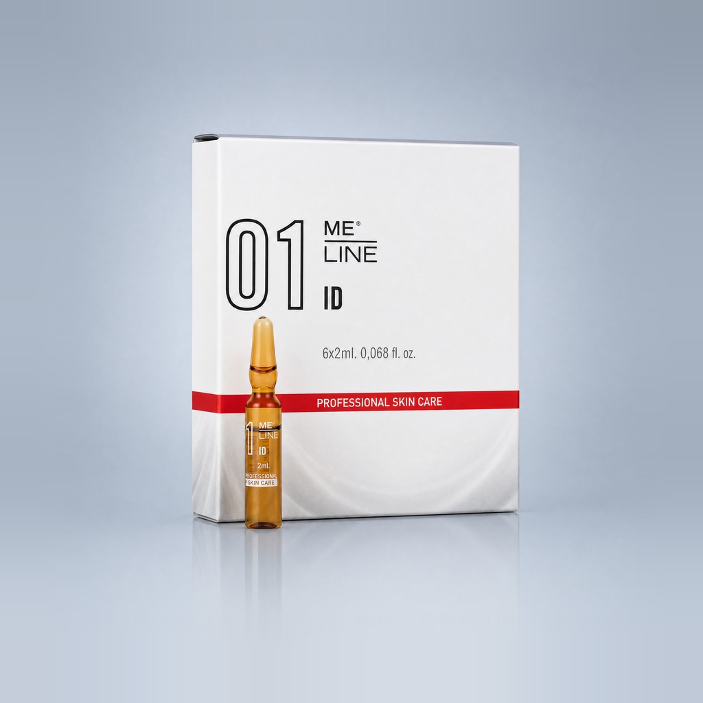 ME Line 01 ID box and vial — device-delivered depigmenting solution with tranexamic acid and glutathione, 6 × 2 mL, INNOAESTHETICS Spain