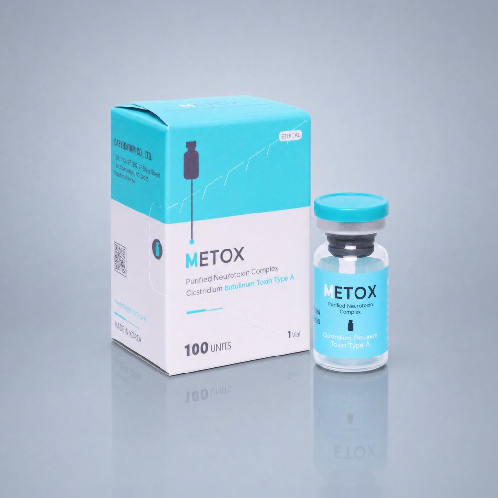 Metox 100 U vial and box — Maypharm botulinum toxin type A, vacuum-dried Korean toxin