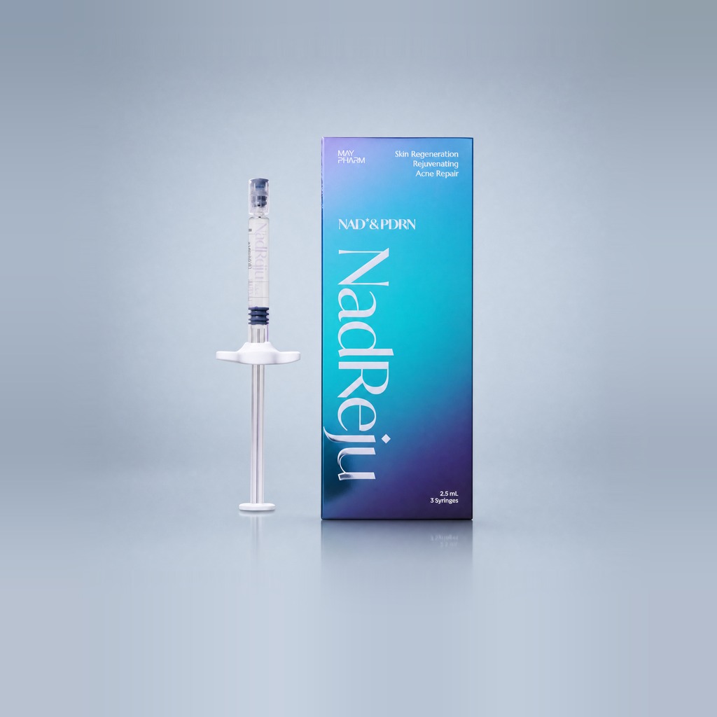 NadReju box and 2.5 mL prefilled syringe — NAD+ and PDRN skin regeneration booster by Maypharm Korea