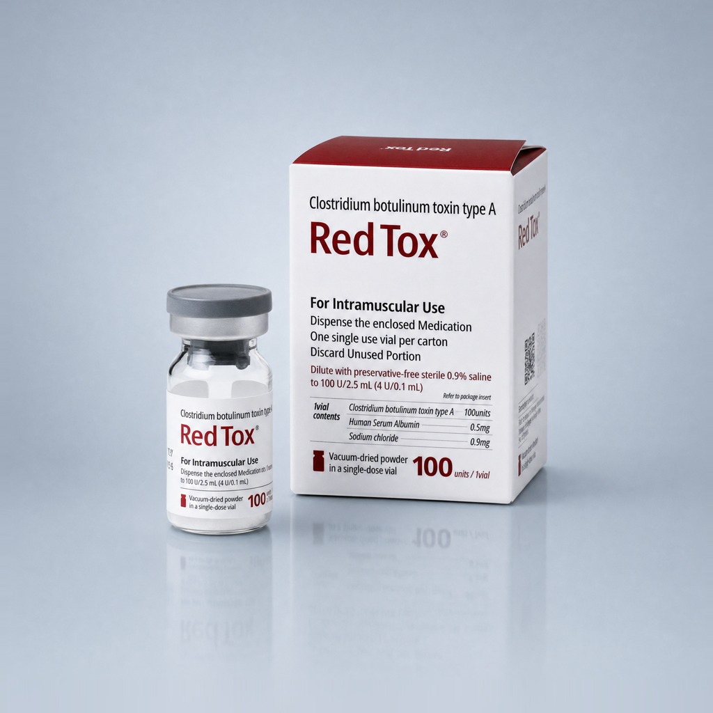 Redtox 100 U vial and box — Korean botulinum toxin type A for professional aesthetic use