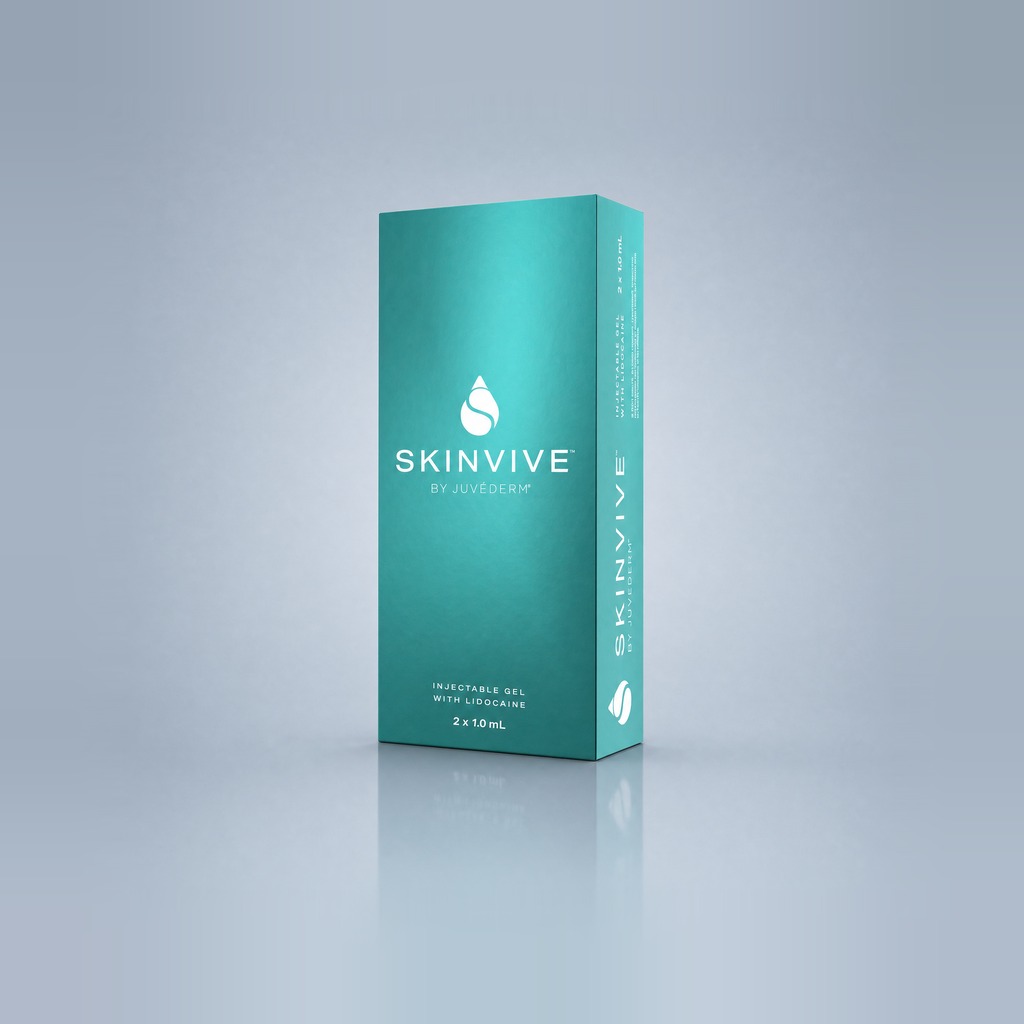 SKINVIVE by JUVÉDERM box — hyaluronic acid microdroplet injectable gel with lidocaine, 2 × 1.0 mL syringes, Allergan Aesthetics