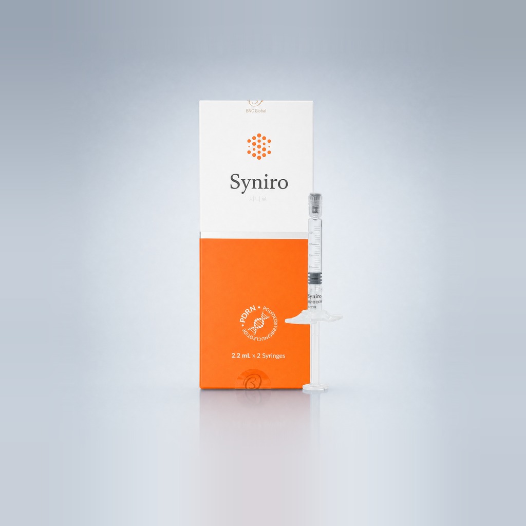 Syniro orange and white box with prefilled syringe — PDRN 2% and hyaluronic acid skin booster, 2.2 mL × 2, BNC Global Korea